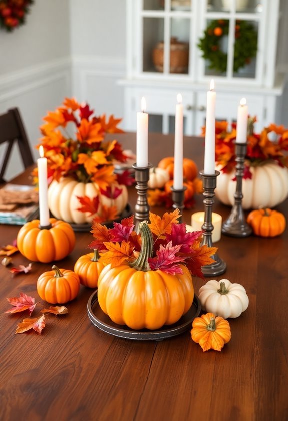 autumn themed decorative pumpkins centerpiece