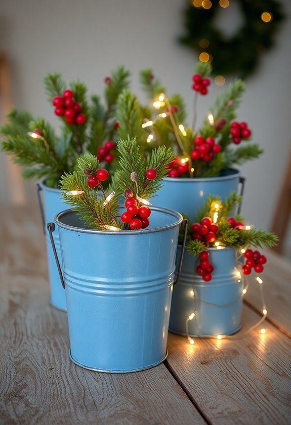 christmas decor with buckets