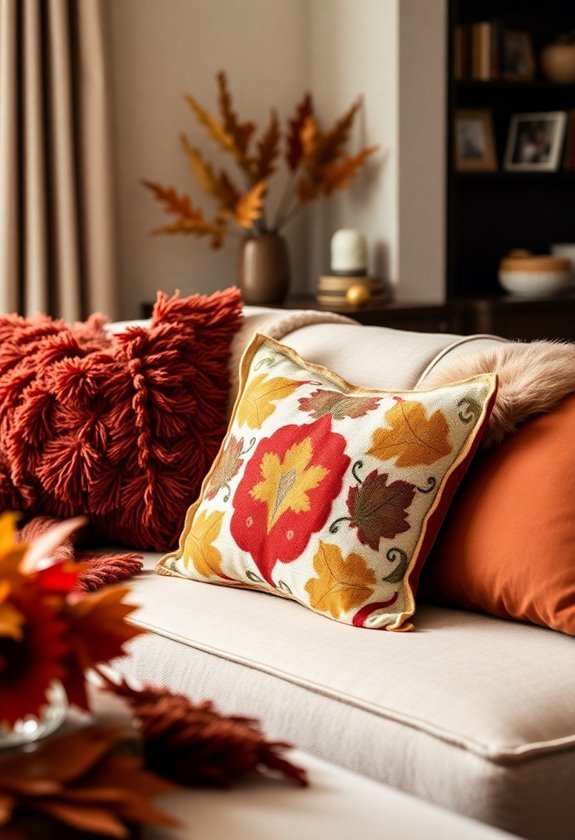 cozy autumn themed cushion decor