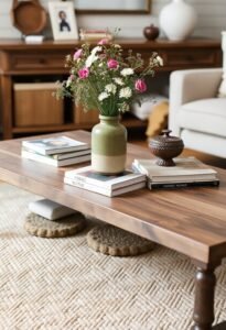 cozy farmhouse coffee table decor