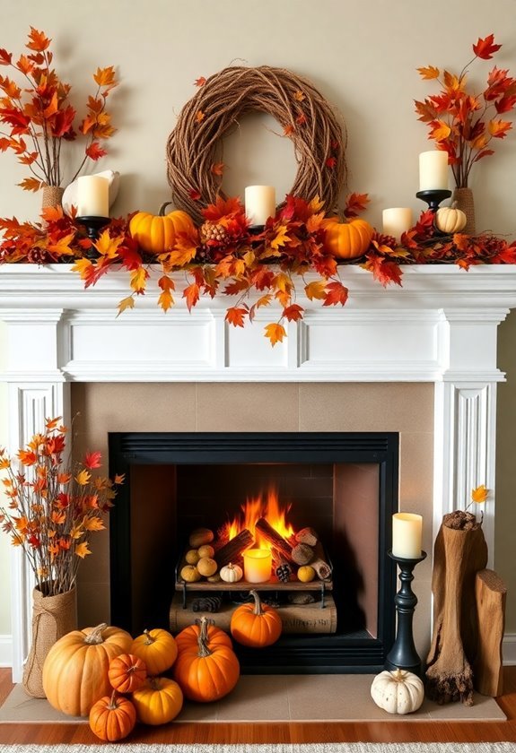 fall fireplace mantel decor