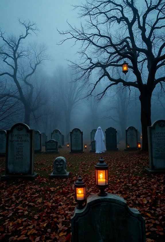 haunting cemetery with shadows