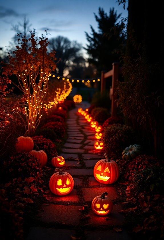 magical pumpkin lined walkway