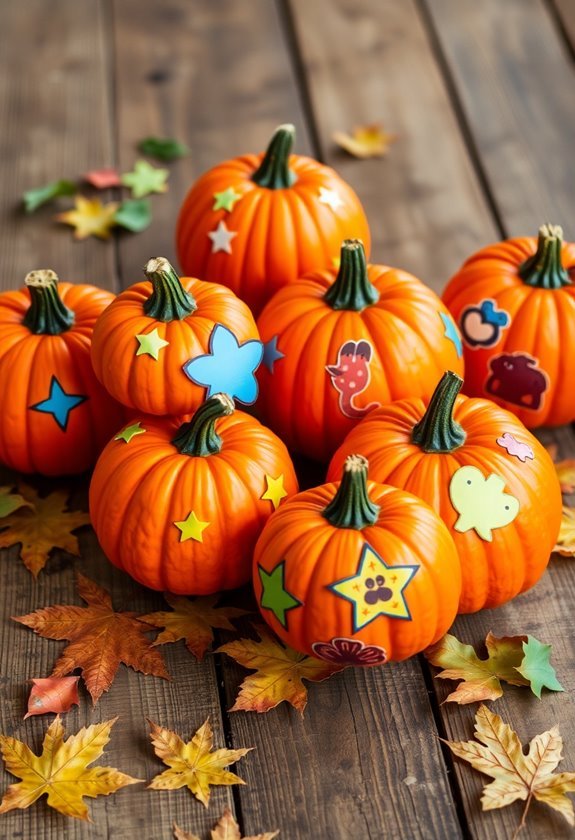 pumpkins adorned with stickers