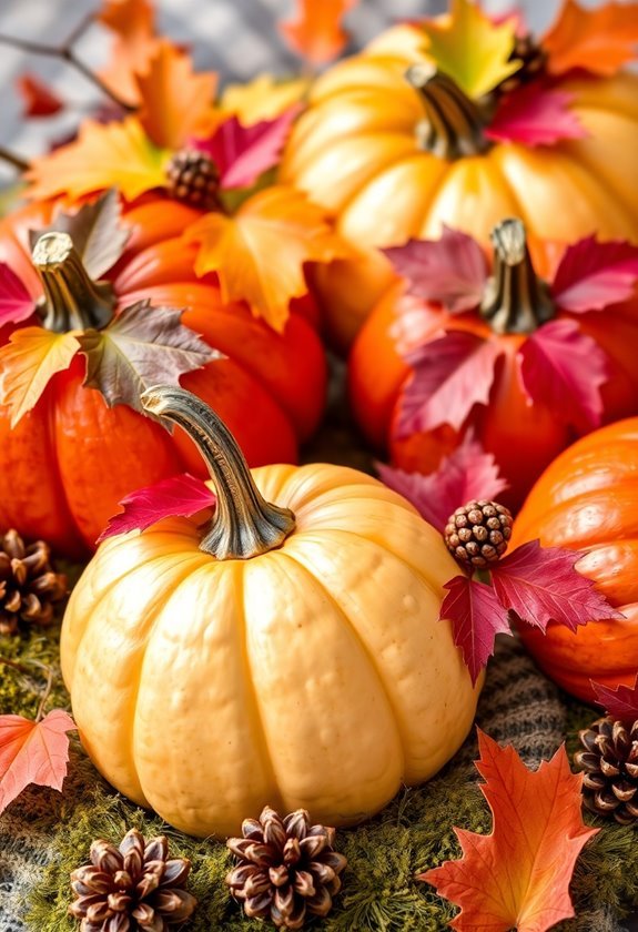 pumpkins decorated with nature