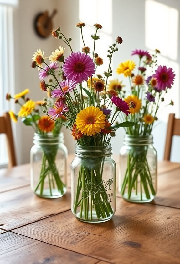 repurposed jar flower containers