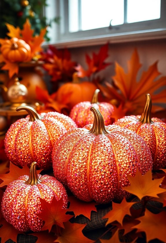 sparkly decorated autumn gourds