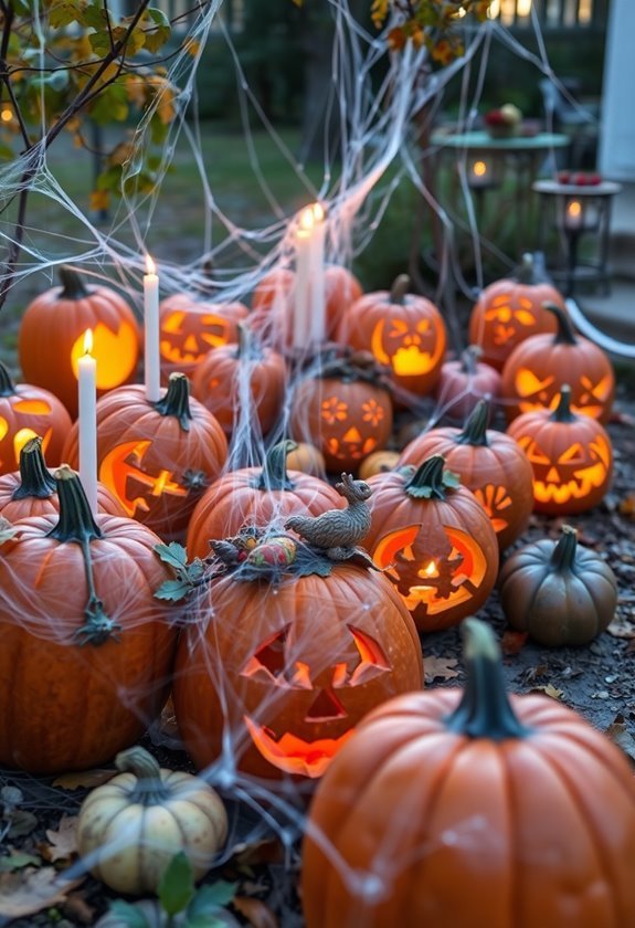 spooky pumpkin decorations displayed