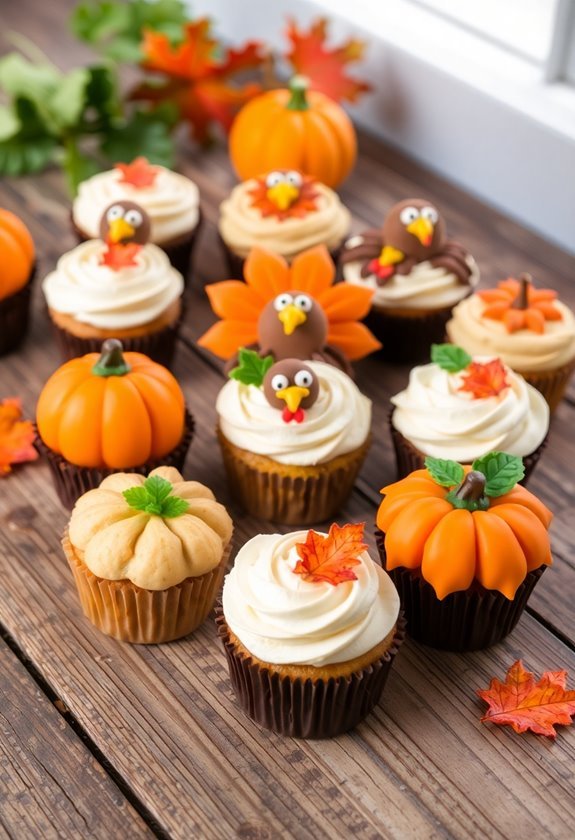 thanksgiving themed character cupcakes