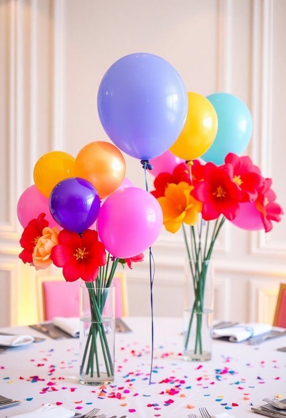 vibrant balloon arrangements displayed