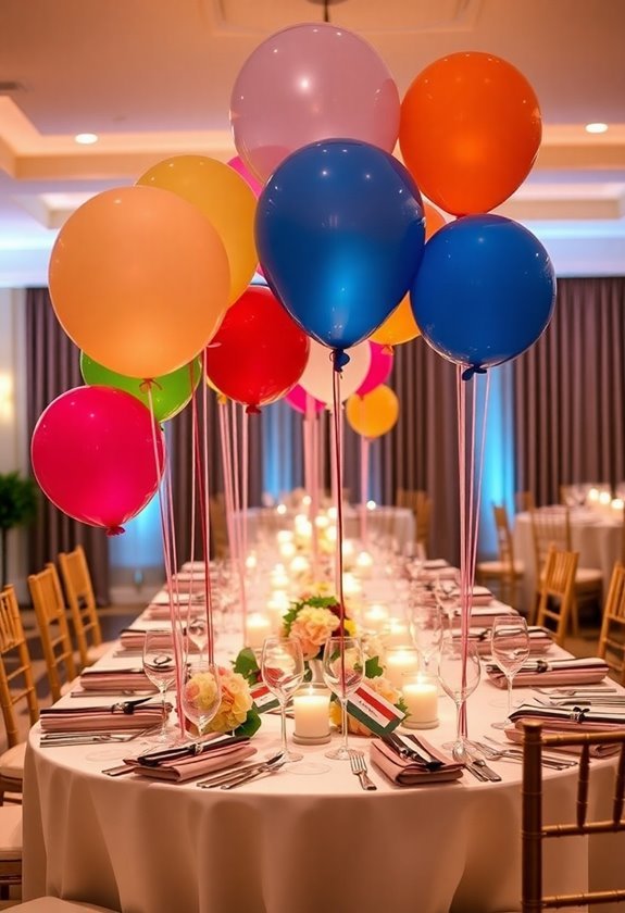 vibrant balloon table decor